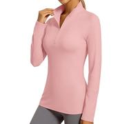 BIBOKAOKE Damen Sportshirt Langarmshirt mit Stehkragen und Halbreißverschluss Slim Fit Fitnessshirt Atmungsaktives Laufshirt Elastisches Funktionsshirt für Training und Sport