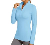 BIBOKAOKE Damen Sportshirt Langarmshirt mit Stehkragen und Halbreißverschluss Slim Fit Fitnessshirt Atmungsaktives Laufshirt Elastisches Funktionsshirt für Training und Sport