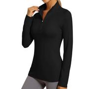 BIBOKAOKE Damen Sportshirt Langarmshirt mit Stehkragen und Halbreißverschluss Slim Fit Fitnessshirt Atmungsaktives Laufshirt Elastisches Funktionsshirt für Training und Sport