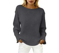 BIBOKAOKE Damen Strickpullover mit Rundhalsausschnitt - Lockeres einfarbiges Oberteil mit Langen Ärmeln | Bequeme Alltags Bluse für lässige Outfits