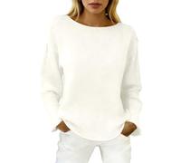 BIBOKAOKE Damen Strickpullover mit Rundhalsausschnitt - Lockeres einfarbiges Oberteil mit Langen Ärmeln | Bequeme Alltags Bluse für lässige Outfits