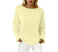 BIBOKAOKE Damen Strickpullover mit Rundhalsausschnitt - Lockeres einfarbiges Oberteil mit Langen Ärmeln | Bequeme Alltags Bluse für lässige Outfits