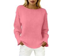 BIBOKAOKE Damen Strickpullover mit Rundhalsausschnitt - Lockeres einfarbiges Oberteil mit Langen Ärmeln | Bequeme Alltags Bluse für lässige Outfits