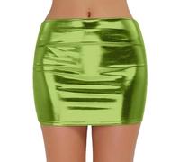 BIBOKAOKE Damen Wetlook Rock Super Kurz Minirock Slim Fit Figurbetond Röckchen Hohe Taille Wrap Pu Leder Röcke Bleistiftröcke Bodycon Tanz Outfits Clubwear Faschingskostüme