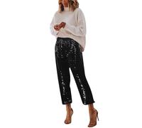 BIBOKAOKE Freizeithose Damen Glitzer Pailletten Hosen Hohe Taille Dehnbar Hip Hop Wide Leg Trousers Glänzende Hose Elegant Jogginghose Party Club Kostüm Baggy Paillettenhose