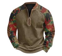 BIBOKAOKE Herren Pullover Tactical Sweatshirt Mit 1/4 Reißverschluss Militär Sweatjacke Ohne Kapuze Slim Fit Camouflage Jacke Winter Langarmshirts Freizeit Sport Sweater
