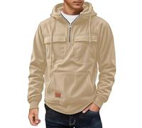 BIBOKAOKE Hoodie Herren 1/4 Zip Kapuzen Sweat Mit Kordelzug Retro Fleecepullover Langarm Sweatshirt mit Fleece Winter Cargo Arbeitspullover mit Multi-Taschen Warmer Streetwear