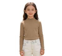 BIBOKAOKE Kinder Pullover Langarmshirt Rippstrick - Weiches Mädchen-Oberteil Mit Stehkragen Und Spitzenkante | Strickpullover Für Alltag Schule Und Kühle Tage