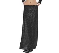 BIBOKAOKE Pailletten Rock Damen Mit Hoch Taillie Länge Slim Fit Glitzer Röck Langer Elastisch Taille High Waist Lässig Valentinstag Hohe A Linien Bund Röcke Freizeit Große Größen