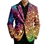 BIBOKAOKE Pailletten Sakko Herren Anzugjacken Disco Elegant Cordjacke Karneval Kostüm Glitter Anzug Reverskragen Jacket Mantel Silvester Outfit Herrenjacke Cord Blazer Anzugsakko