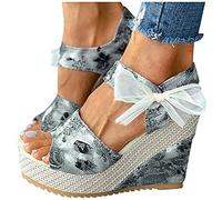 BIBOKAOKE Sandalen Damen Keilabsatz Römersandalen Espadrilles High Heels Plateau Sandaletten Elegant Riemchensandalen Fischmaul Sommerschuhe Peep Toe Strandsandalen Party Sandals Riemchenpumps