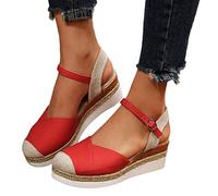 BIBOKAOKE Sandalen Damen Sommer Bequem Espadrilles Fischmaul Strandsandalen Schnalle Riemchensandalen Casual Keilsandalen Plateau Sandalen Elegant Slingback Sandalen Große Größen Römersandalen