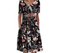 BIBOKAOKE Sommerkleid Damen Elegant Strandkleid Kurzarm Blusenkleid Lässig Locker Tunika Kleid Bedrucktes Freizeitkleid Bequem Sommerkleider Strandkleider Damen GroßE GrößEn Abendkleider