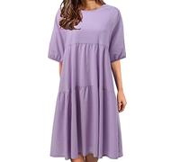 BIBOKAOKE Sommerkleid Damen Knielang Strandkleid Kurzärmliges Kleid Lässig Locker Tunika Kleid Bedrucktes Freizeitkleid Bequem Blumenkleid Strandkleider Damen Sommer Freizeitkleider