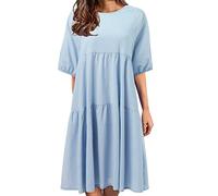 BIBOKAOKE Sommerkleid Damen Knielang Strandkleid Kurzärmliges Kleid Lässig Locker Tunika Kleid Bedrucktes Freizeitkleid Bequem Blumenkleid Strandkleider Damen Sommer Freizeitkleider