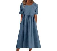BIBOKAOKE Sommerkleid Damen Knielang Strandkleid Kurzarm Blusenkleid Casual Lose Tunika Kleid Bedrucktes Freizeitkleid Mini Kleider Strandkleider Damen Sommer Knielang Abendkleider