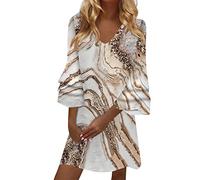 BIBOKAOKE Sommerkleid Damen Kurz Strandkleid Kurzarm Blusenkleid Lässig Locker Tunika Kleid Bedrucktes Freizeitkleid Boho Kleider Strandkleider Damen Sommer Lang Swingkleid