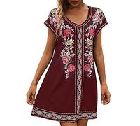 BIBOKAOKE Sommerkleid Damen Leicht Strandkleid Kurzarm Blusenkleid Lässig Locker Tshirt Kleid Bedrucktes Freizeitkleid Boho Kleider Strandkleider Damen GroßE GrößEn Cocktailkleid