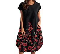 BIBOKAOKE Sommerkleid Damen Midi Strandkleid Kurzarm Blusenkleid Casual Lose Tunika Kleid Bedrucktes Freizeitkleid Bequem Sommerkleider Strandkleider Damen Sommer Cocktailkleid