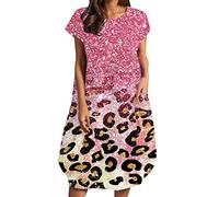 BIBOKAOKE Sommerkleid Damen Midi Strandkleid Kurzarm Blusenkleid Casual Lose Tunika Kleid Bedrucktes Freizeitkleid Bequem Sommerkleider Strandkleider Damen Sommer Cocktailkleid