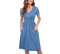 BIBOKAOKE Sommerkleid Damen Schwarz Strandkleid Kurzärmliges Kleid Lässig Locker Tshirt Kleid Blumendruck Freizeitkleid Bequem Blumenkleid Strandkleider Damen GroßE GrößEn Freizeitkleider