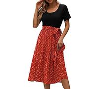 BIBOKAOKE Sommerkleid Damen Schwarz Strandkleid Kurzärmliges Kleid Lässig Locker Tunika Kleid Bedrucktes Freizeitkleid Mini Kleider Strandkleider Damen Sommer Swing Kleid