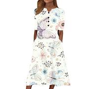 BIBOKAOKE Sommerkleid Damen Schwarz Strandkleid Kurzärmliges Kleid Lässig Locker Tunika Kleid Bunte Drucken Freizeitkleid Bequem Kleider Strandkleider Damen Sommer Cocktailkleid