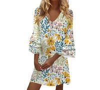 BIBOKAOKE Sommerkleid Damen Sexy Strandkleid Kurzarm Blusenkleid Lässig Locker Tunika Kleid Bedrucktes Freizeitkleid Bequem Kleider Strandkleider Damen Sommer Lang Swing Kleid