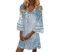 BIBOKAOKE Sommerkleid Damen Sexy Strandkleid Kurzarm Blusenkleid Lässig Locker Tunika Kleid Bedrucktes Freizeitkleid Bequem Kleider Strandkleider Damen Sommer Lang Swing Kleid