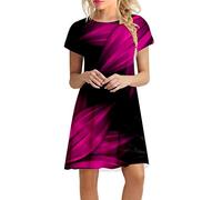 BIBOKAOKE Sommerkleid Damen Sexy Strandkleid Kurzarm Blusenkleid Lässig Locker Tunika Kleid Bunte Drucken Freizeitkleid Mini Kleider Strandkleider Damen Sommer Knielang Partykleid