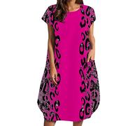 BIBOKAOKE Sommerkleid Damen Weiß Strandkleid Kurzärmliges Kleid Casual Lose Tunika Kleid Bedrucktes Freizeitkleid Bequem Sommerkleider Strandkleider Damen GroßE GrößEn Swing Kleid