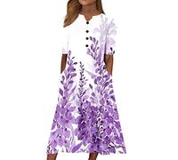 BIBOKAOKE Sommerkleid Damen Weiß Strandkleid Kurzärmliges Kleid Lässig Locker Tshirt Kleid Bunte Drucken Freizeitkleid Bequem Blumenkleid Strandkleider Damen Sommer Lang Swing Kleid
