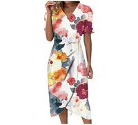 BIBOKAOKE Strandkleid Damen Sommer Kurz,Sommerkleider Damen Knielang Sexy Blusenkleid Bedrucktes Freizeitkleid Kurzärmliges Kleid Casual Lose Tunika Kleid Bequem Sommerkleider Abendkleider