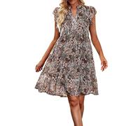 BIBOKAOKE Strandkleid Damen Sommer Sexy,Sommerkleider Damen Mit äRmel Blusenkleid Bedrucktes Freizeitkleid Kurzarm Strandkleider Casual Lose Tunika Kleid Bequem Blumenkleid Swingkleid