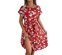 BIBOKAOKE Strandkleid Damen Sommer Sexy,Sommerkleider Damen Mit äRmel Blusenkleid Bunte Drucken Freizeitkleid Kurzärmliges Kleid Lässig Locker Tunika Kleid Bequem Blumenkleid Cocktailkleid