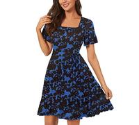 BIBOKAOKE Strandkleid Damen Sommer Sexy Sommerkleider Knielang Elegant Blusenkleid Bedrucktes Freizeitkleid Kurzarm Strandkleider Lässig Locker Tunika Kleid Bequem Sommerkleider Cocktailkleid