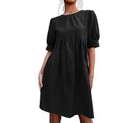 BIBOKAOKE Strandkleid Damen Sommer,Sommerkleider Damen Knielang A Linie Blusenkleid Bedrucktes Freizeitkleid Kurzärmliges Kleid Casual Lose Tunika Kleid Bequem Blumenkleid Partykleid