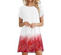 BIBOKAOKE Strandkleid Damen Sommer Tunika,Sommerkleider Damen Leicht Blusenkleid Bedrucktes Freizeitkleid Kurzärmliges Kleid Lässig Locker Tshirt Kleid Bequem Kleider A-Linie Kleid
