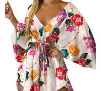 BIBOKAOKE Strandkleid Damen Sommer Tunika Sommerkleider Knielang Elegant Blusenkleid Bedrucktes Freizeitkleid Kurzärmliges Kleid Lässig Locker Tunika Kleid Bequem Blumenkleid Swing Kleid