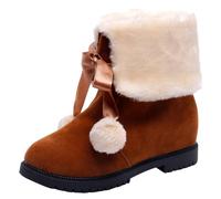 BIBOKAOKE Winterstiefel Damen Haarballen Bowknot Stiefeletten Plüsch Gefüttert Schneestiefel Rutschfest Winterschuhe Kuschelige Schlupfstiefel Halbhoch Schneeboots Winterboots