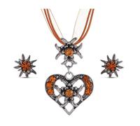 Bieiyhe Trachtenschmuck Damen Set, Dirndl Schmuck Oktoberfest Accessoires, Trachtenkette und Ohrringe, Outfit zum Oktoberfest, Dirndl Halskette, Dirndlschmuck Herz mit Edelweiss und Gelbes Band