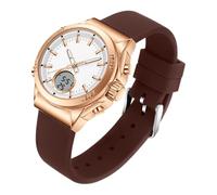 BIEWO Damen Digitaluhr Einfache Dual Display Dual Time Analog Quarz Armbanduhr Wasserdicht Damenuhren für Frauen Geschenk, Kaffee-Weiß