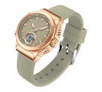 BIEWO Damen Digitaluhr Einfache Dual Display Dual Time Analog Quarz Armbanduhr Wasserdicht Damenuhren für Frauen Geschenk, khaki