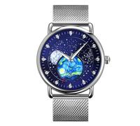 BIEWO Herren-Uhren Analog Quarzuhr für Männer Silber Netz Edelstahl-Armband Metallarmband Rund Zifferblatt Diamant Armbanduhr Modisches Geschenk, Edelstahl Blau