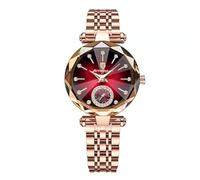 BIEWO Luxuriöse Diamant-Zifferblatt, Elegante Damenuhr, Quarz, modische Damen-Armbanduhr, wasserdicht, Analoganzeige, Schmuck, Geschenk für Hochzeit, Jahrestag, Geburtstag, Rotgold, Rot, Modern