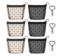 BIFHIG 6 Stück Liebes-Mesh-Taschen Und 3 Stück Schwarze Liebesknöpfe, Kosmetische Aufbewahrungsbeutel, Tragbare Reise-Kulturbeutel, Einfache Taschendekorationsanhänger.