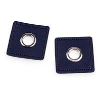 BIG-SAM 2 Stück Ösen-Patches mit 8 mm Öseninnendurchmesser und 30x30 mm große Patches aus Kunstleder zum annähen (Dunkelblau)