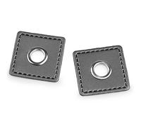 BIG-SAM 2 Stück Ösen-Patches mit 8 mm Öseninnendurchmesser und 30x30 mm große Patches aus Kunstleder zum annähen (Grau)