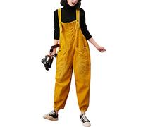 Bigassets Damen Cord Latzhose Beiläufig Baggy Jumpsuits mit Taschen Yellow XL