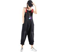 Bigassets Damen Jeans Latzhose Ärmellos Overalls Jumpsuits Style 1 Black